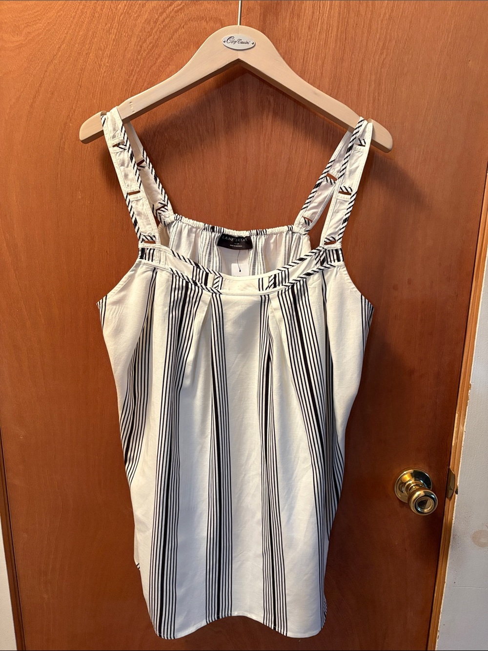 Lane Bryant White Tank with Black Vertical Stripes